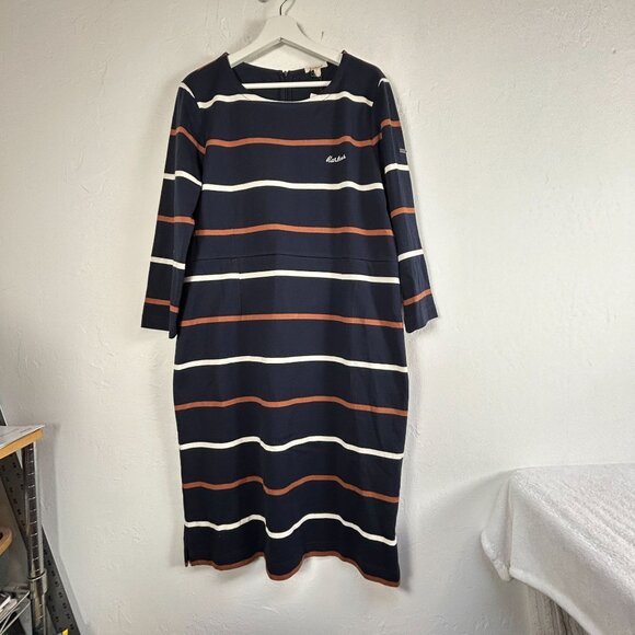 Barbour Womens Striped Oyster Dress Navy Size 12 Casual 3/4 Sleeve Back Zip New - Picture 1 of 11
